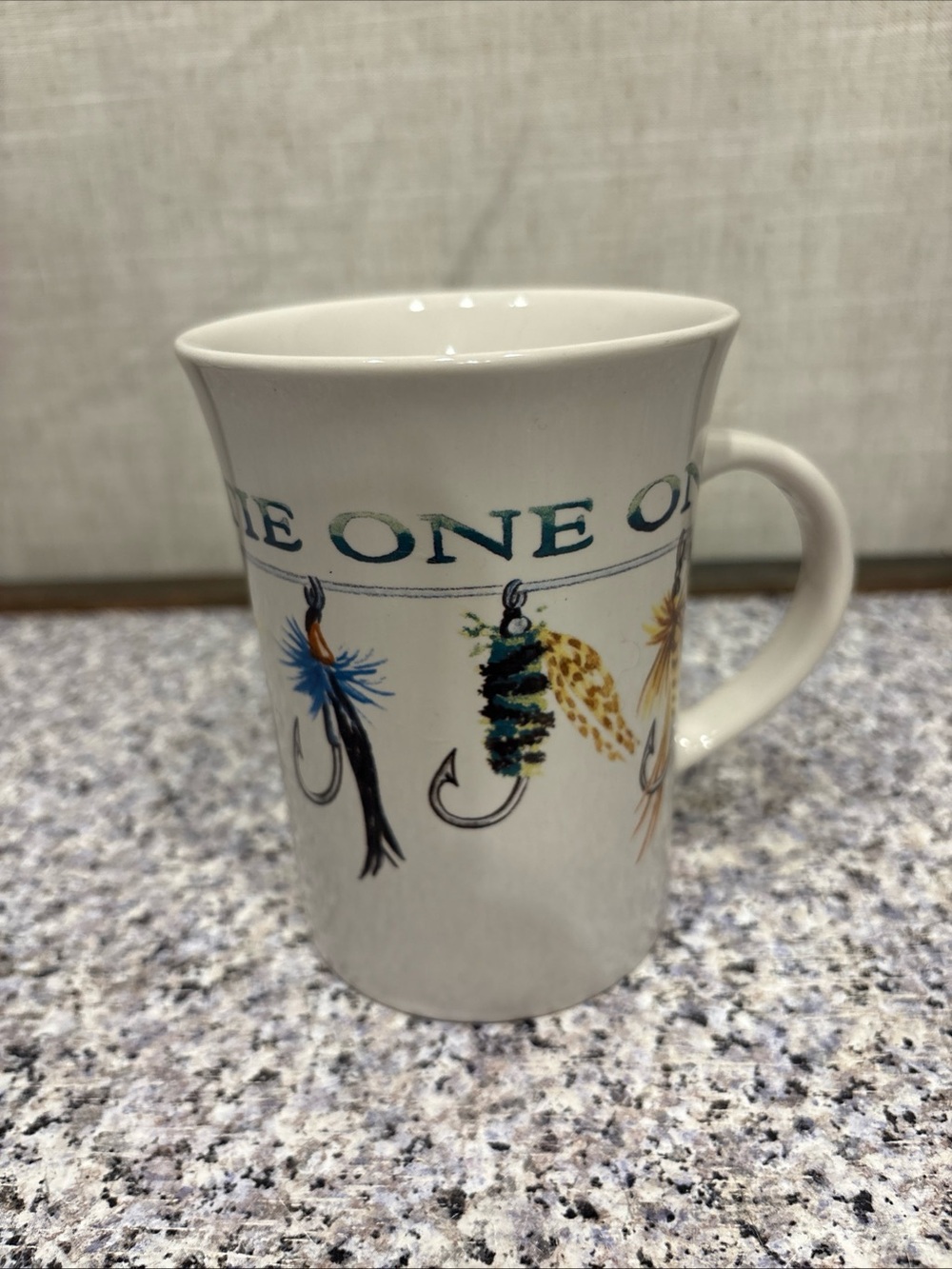 Tie One On! Fly Fishing Mug Pfalzgraff Designer Collection Coffee Cup 12 oz Gift